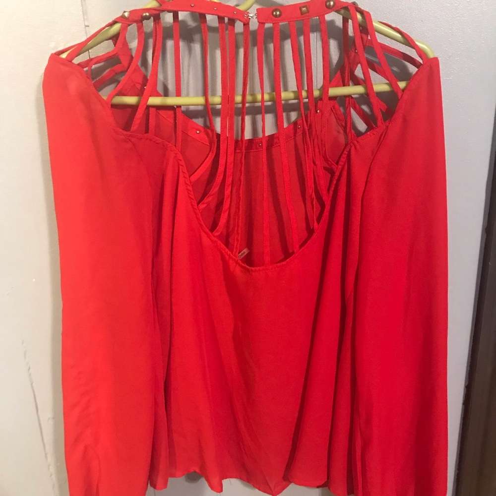 Women’s Red Studded Caged Shirt